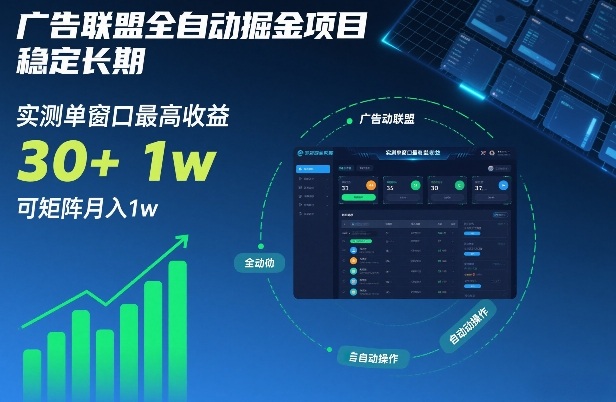 广告联盟全自动掘金项目,稳定长期,实测单窗口最高收益30+,可矩阵月入1w+【揭秘】插图 广告联盟全自动掘金项目,稳定长期,实测单窗口最高收益30+,可矩阵月入1w+【揭秘】