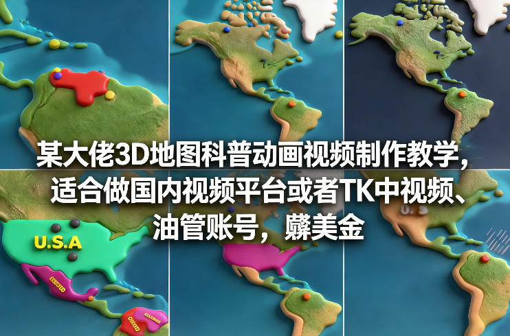 某大佬3D地图科普动画视频制作教学,适合做国内视频平台或者TK中视频、油管账号,賺美金插图 某大佬3D地图科普动画视频制作教学,适合做国内视频平台或者TK中视频、油管账号,賺美金