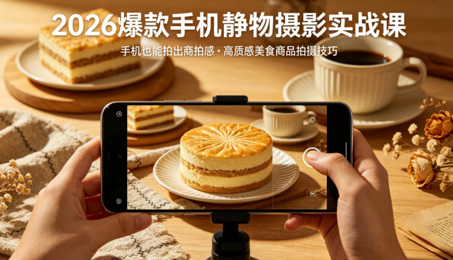 2026爆款手机静物摄影实战课，手机也能拍出商拍感，学会拍出高质感美食商品
