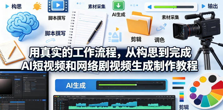 用真实的工作流程,从构思到完成AI短视频和网络剧视频生成制作教程-中英字幕插图 用真实的工作流程,从构思到完成AI短视频和网络剧视频生成制作教程-中英字幕