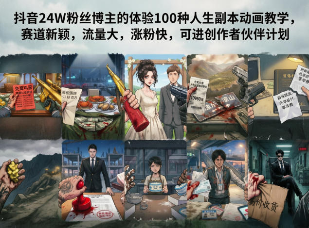 抖音24W粉丝博主的体验100种人生副本动画教学,赛道新颖,流量大,涨粉快,可进创作者伙伴计划插图 抖音24W粉丝博主的体验100种人生副本动画教学,赛道新颖,流量大,涨粉快,可进创作者伙伴计划