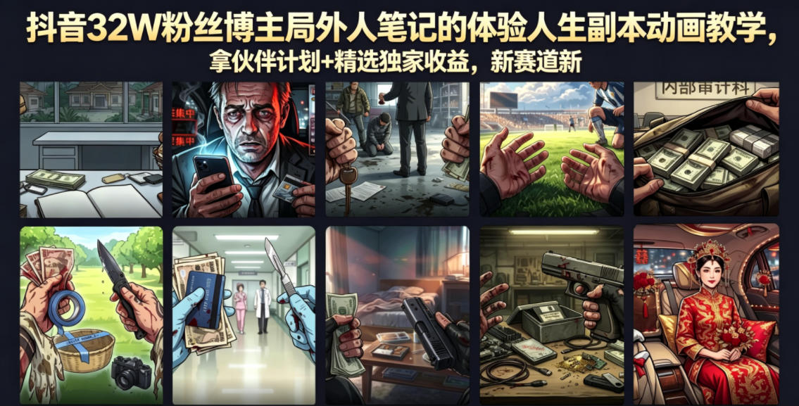 抖音32W粉丝博主局外人笔记的体验人生副本动画教学，拿伙伴计划+精选独家收益，新赛道新涨粉快【录制版】