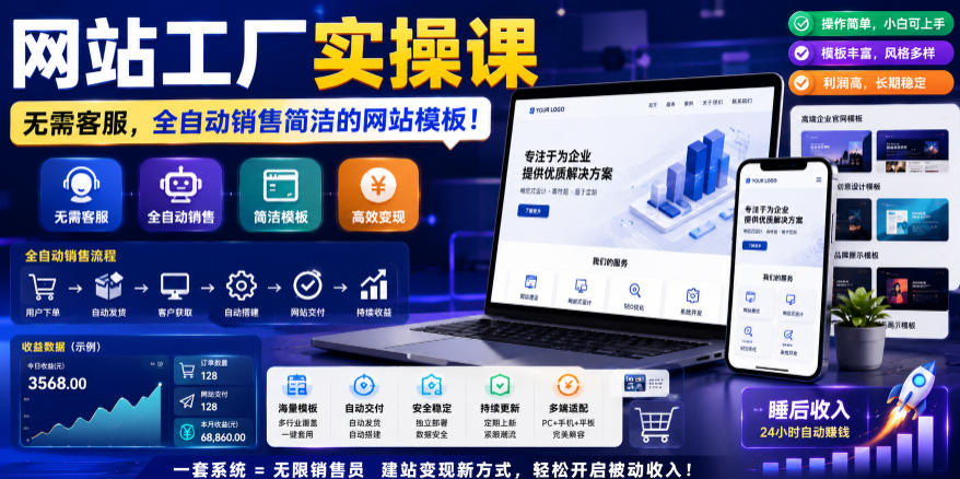 网站工厂实操课，无需客服，网站模板自动赚钱！【原创双语字幕】