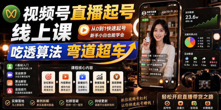 视频号直播起号线上课，吃透算法弯道超车（2026年6月）