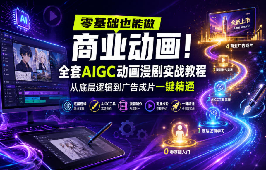 零基础也能做商业动画！全套AIGC动画漫剧实战教程，从底层逻辑到广告成片一键精通