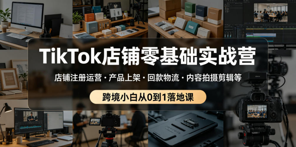 TikTok店铺零基础实战营，店铺注册运营・产品上架・回款物流・内容拍摄剪辑等 ，跨境小白从0到1落地课