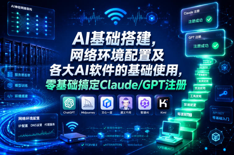 AI基础搭建，网络环境配置及各大AI软件的基础使用，零基础搞定Claude/GPT注册