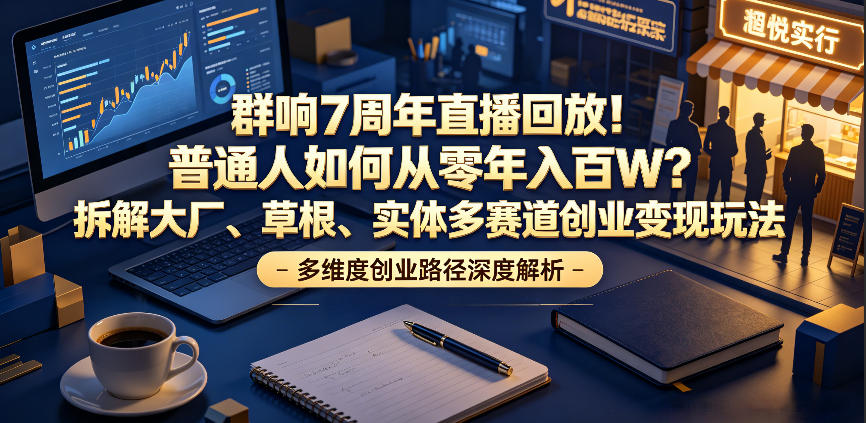 群响7周年直播回放！普通人如何从零年入百W？拆解大厂、草根、实体多赛道创业变现玩法