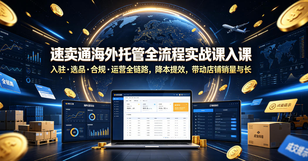 速卖通海外托管全流程实战课入驻・选品・合规・运营全链路，降本提效，带动店铺销量与收益增长