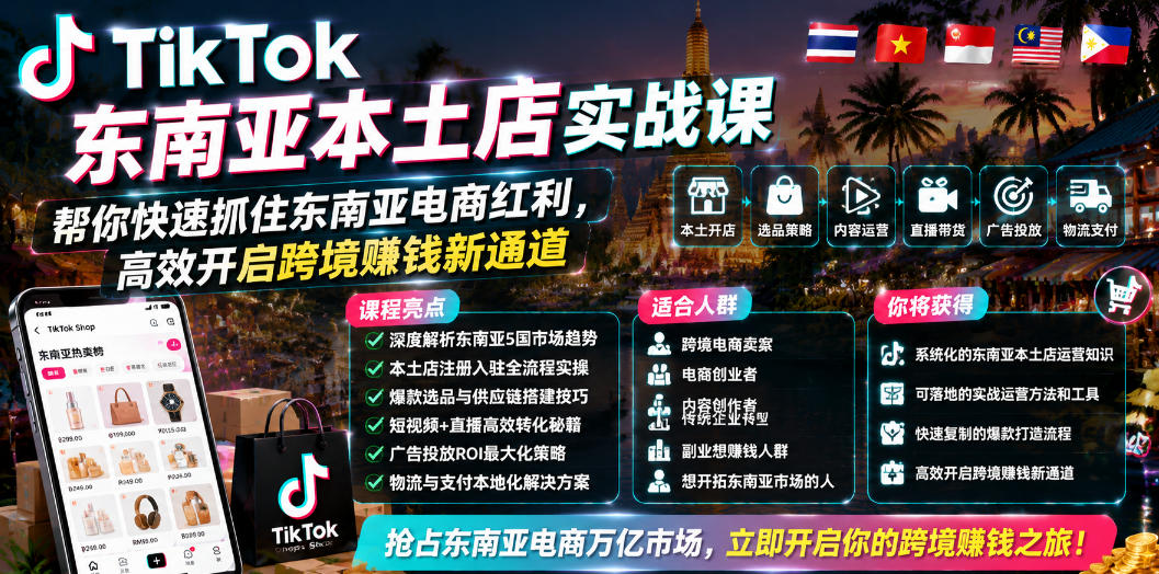 TikTok东南亚本土店实战课，帮你快速抓住东南亚电商红利，高效开启跨境賺钱新通道