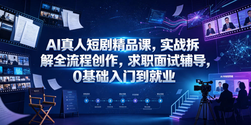 AI真人短剧精品课，实战拆解全流程创作，求职面试辅导，0基础入门到就业