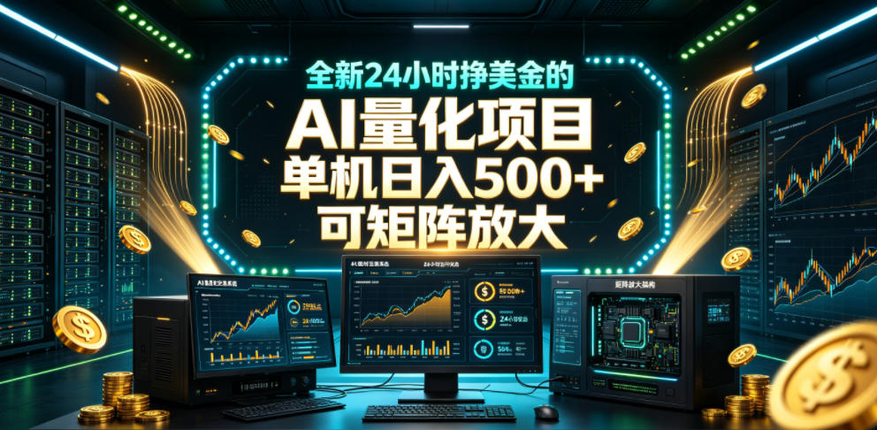 全新24小时挣美金的AI量化项目，单机日入500+，每天见收益，可矩阵放大【揭秘】