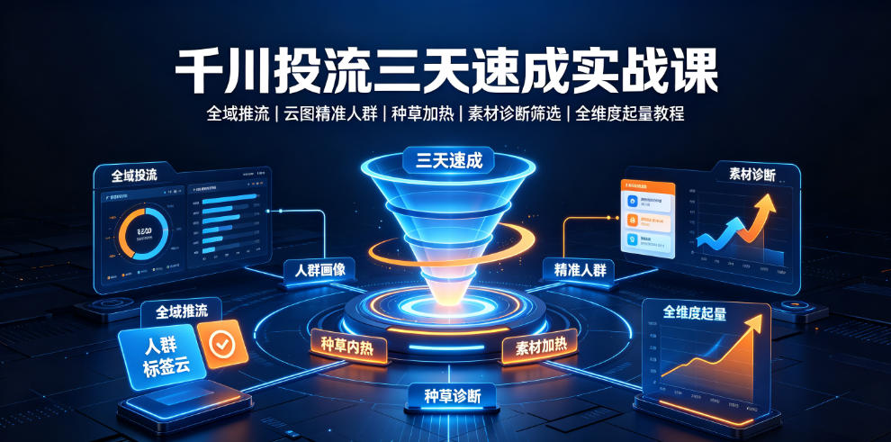 千川投流三天速成实战课｜全域推流、云图精准人群、种草加热、素材诊断筛选全维度起量教程