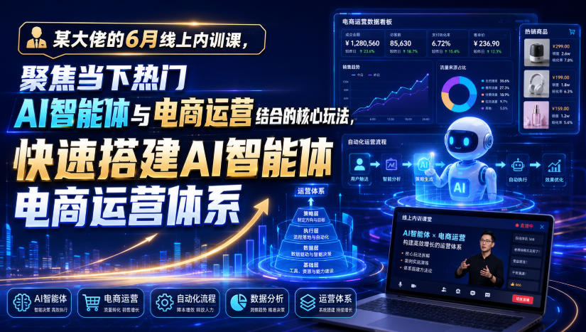 某大佬的6月线上内训课，聚焦当下热门AI智能体与电商运营结合的核心玩法，快速搭建AI智能体电商运营体系
