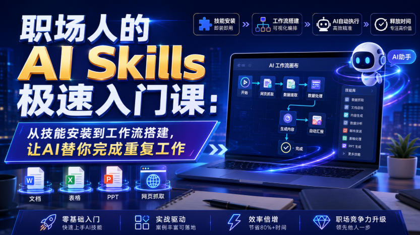 职场人的AI Skills极速入门课：从技能安装到工作流搭建，让AI替你完成重复工作