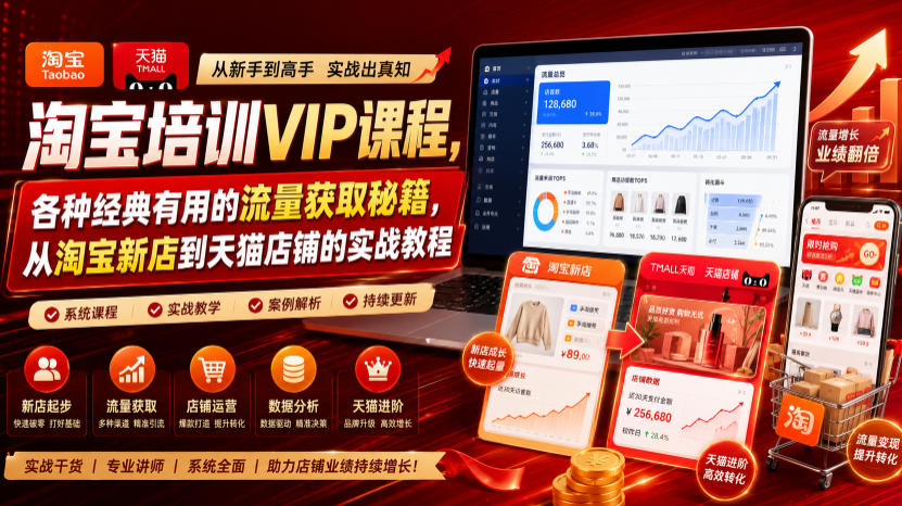 淘宝培训VIP课程，各种经典有用的流量获取秘籍，从淘宝新店到天猫店铺的实战教程（更新7月）