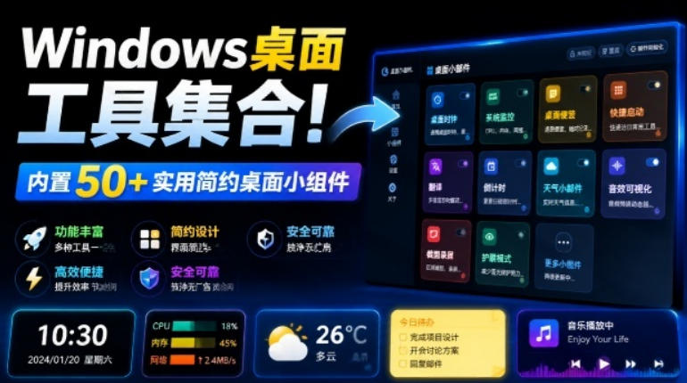 Windows桌面工具集合!内置50+实用简约桌面小组件,含截图、录屏、翻译、天气等,多秘工具箱插图 Windows桌面工具集合!内置50+实用简约桌面小组件,含截图、录屏、翻译、天气等,多秘工具箱