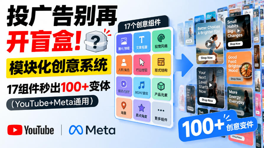 投广告别再开盲盒!模块化创意系统,17组件秒出100+变体(YouTube+Meta通用)【原创双语字幕】插图 投广告别再开盲盒!模块化创意系统,17组件秒出100+变体(YouTube+Meta通用)【原创双语字幕】