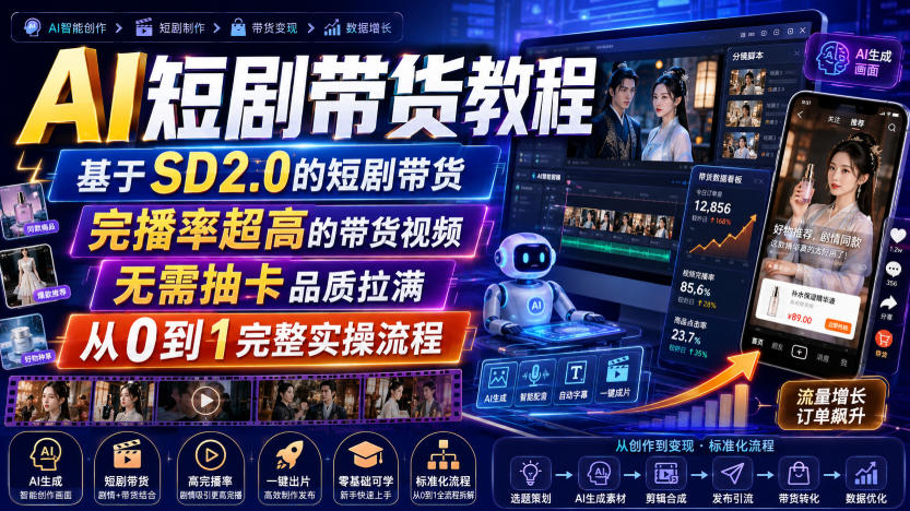 AI短剧带货教程,基于SD2.0的短剧带货,完播率超高的带货视频,无需抽卡品质拉满,从0到1完整实操流程插图 AI短剧带货教程,基于SD2.0的短剧带货,完播率超高的带货视频,无需抽卡品质拉满,从0到1完整实操流程