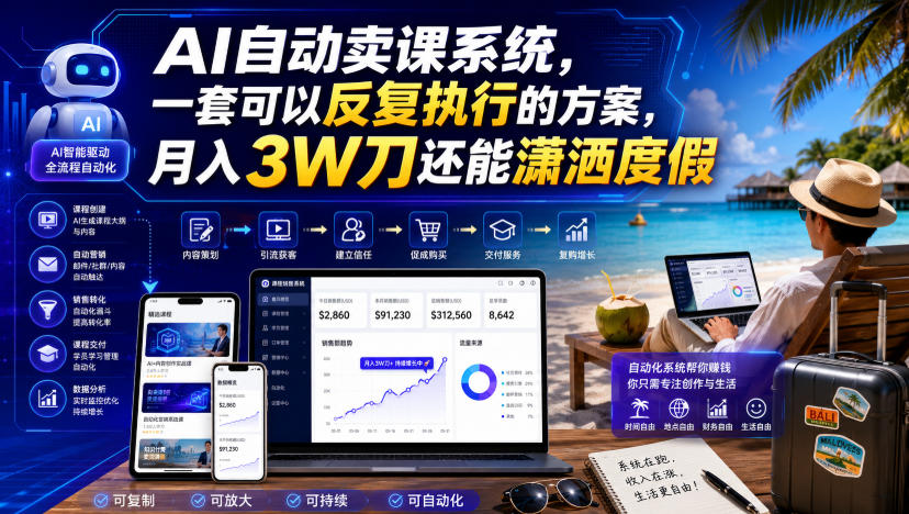 AI自动卖课系统,一套可以反复执行的方案,月入3W刀还能潇洒度假【原创双语字幕】插图 AI自动卖课系统,一套可以反复执行的方案,月入3W刀还能潇洒度假【原创双语字幕】