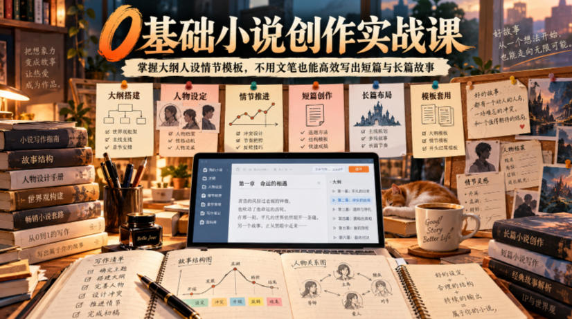 0基础小说创作实战课|掌握大纲人设情节模板,不用文笔也能高效写出短篇与长篇故事插图 0基础小说创作实战课|掌握大纲人设情节模板,不用文笔也能高效写出短篇与长篇故事