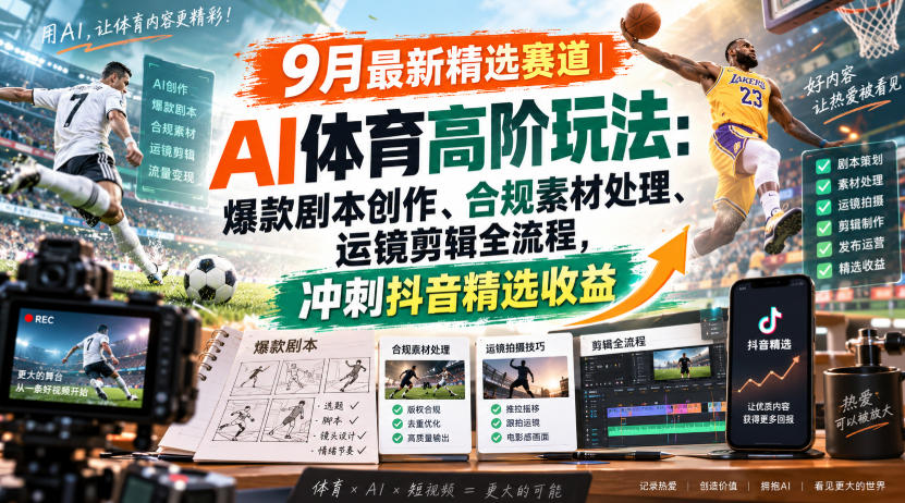 某大佬的9月最新精选赛道之AI体育顶级玩法,爆款剧本创作、版权规避、运镜剪辑全流程,稳拿抖音精选收益插图 某大佬的9月最新精选赛道之AI体育顶级玩法,爆款剧本创作、版权规避、运镜剪辑全流程,稳拿抖音精选收益