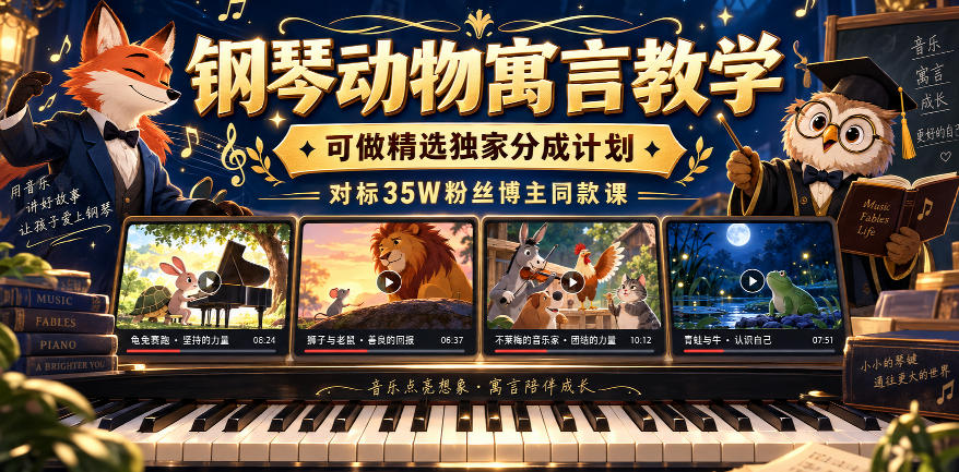 钢琴动物寓言教学,可做精选独家分成计划,对标35W粉丝博主同款课插图 钢琴动物寓言教学,可做精选独家分成计划,对标35W粉丝博主同款课