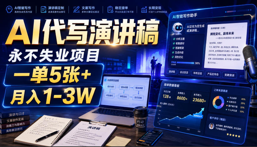 AI代写演讲稿,永不失业项目,一单5张+,月入1-3W【揭秘】插图 AI代写演讲稿,永不失业项目,一单5张+,月入1-3W【揭秘】
