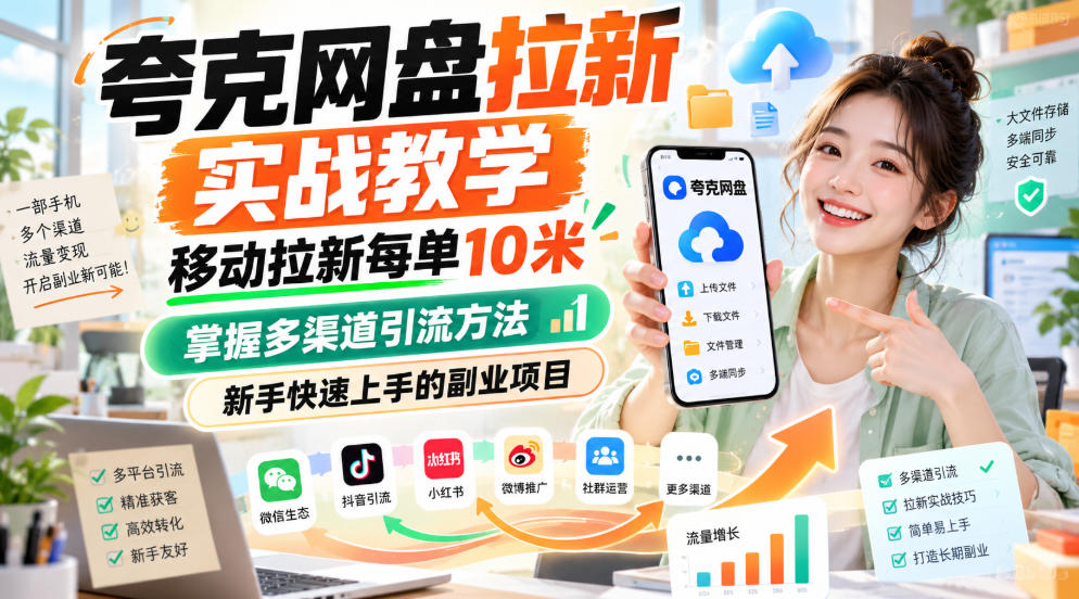 夸克网盘拉新实战教学,移动拉新每单10米,掌握多渠道引流方法,新手快速上手的副业项目插图 夸克网盘拉新实战教学,移动拉新每单10米,掌握多渠道引流方法,新手快速上手的副业项目