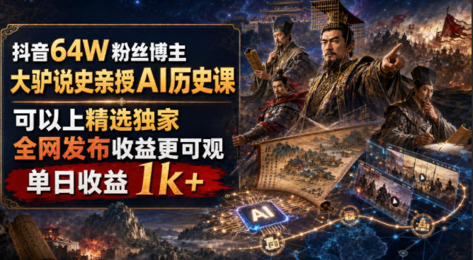 抖音64W粉丝博主大驴说史亲授AI历史课,可以上精选独家,全网发布收益更可观,单日收益1k+(更新)插图 抖音64W粉丝博主大驴说史亲授AI历史课,可以上精选独家,全网发布收益更可观,单日收益1k+(更新)