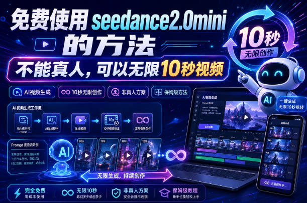 免费使用seedance2.0mini的方法,不能真人,可以无限10秒视频,9图+3音频参考插图 免费使用seedance2.0mini的方法,不能真人,可以无限10秒视频,9图+3音频参考